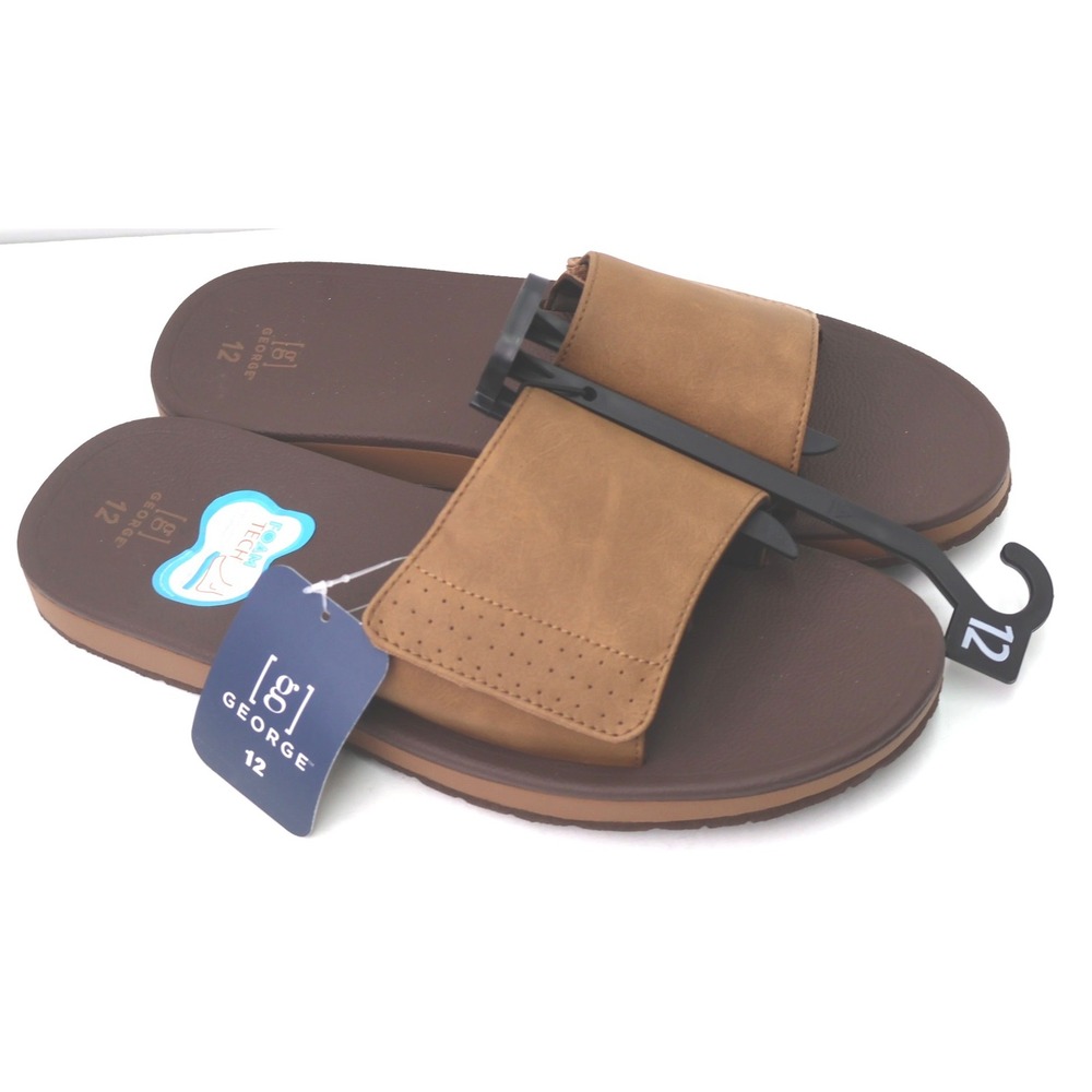 George Slide Sandals Mens Size 12 Brown New Foam Tech Comfort Casual Beach